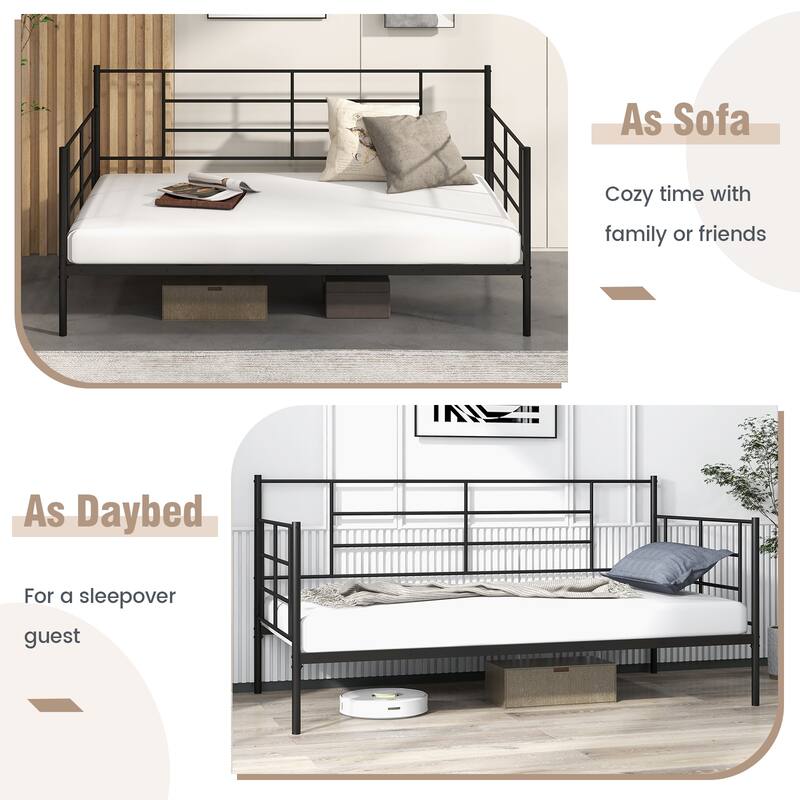 Twin Metal Daybed Frame with Armrests Modern Sofa Design