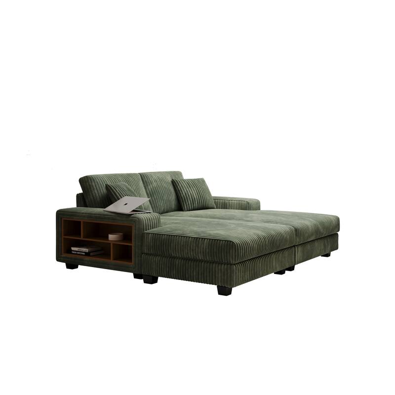 Convertible Combination Corduroy Sofa, Green, Wood Frame, 80x61x33 Inches