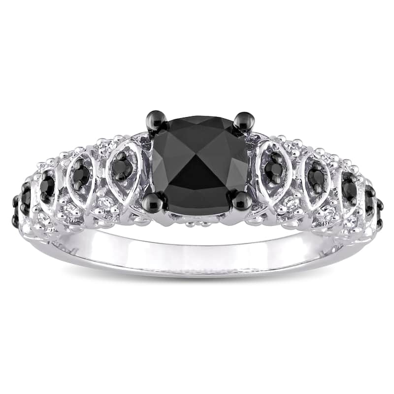 Miadora 10k White Gold with Black Rhodium 1 1/6ct TDW Black & White Diamond Vintage Engagement Ring