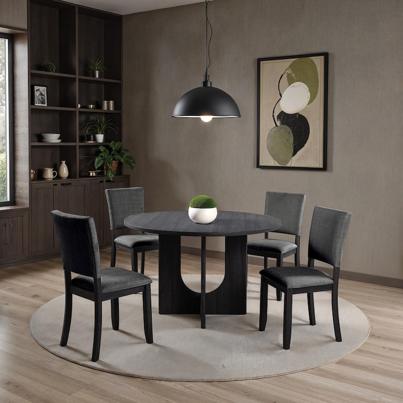 Classic Round Dining Table 1pc Dining Room Furniture Dark Gray U-shaped Pedestal Base Table - Dark Gray