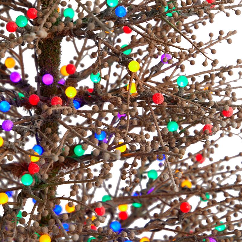 6ft. Frosted Berry Twig Artificial Christmas Tree with 350 Multicolor Gum Ball LED Lights & 808 Branches - Lively X-Mas Tree