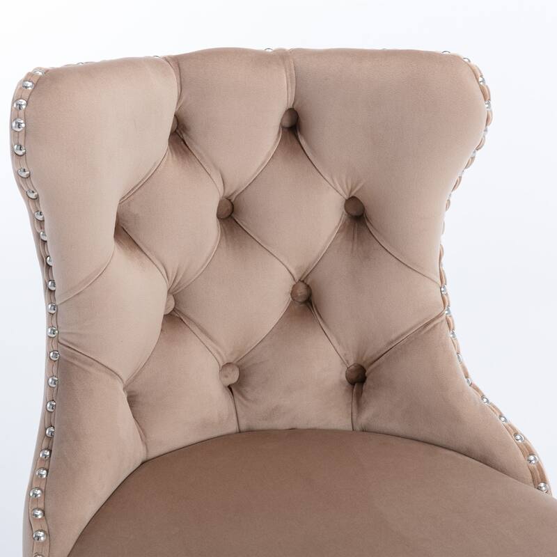 Roomfitters Swivel Velvet Bar Stools Set of 2, Adjustable Height Tufted Counter Chairs with Chrome Base and Nailhead Trim