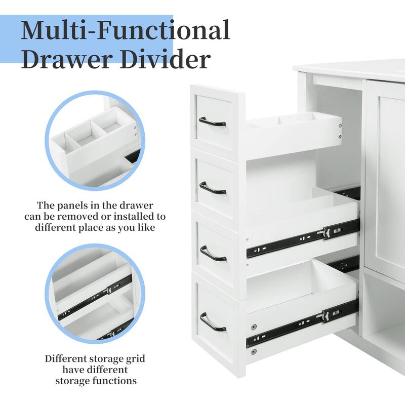 Freestanding Storage Cabinet Bathroom Vanity with Drop-In Sink, Ceramic Top, 2 Doors, 2 Drawers and Open Shelf