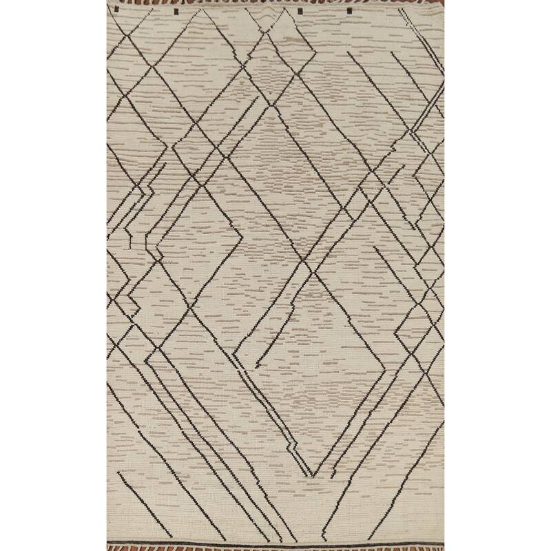 Earth Tone Moroccan Rug Hand-Knotted Wool Carpet - 7'0"x 10'9"