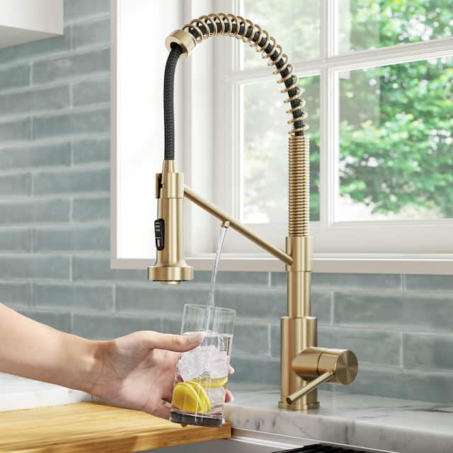 Kraus Bolden 2-Function 1-Handle Commercial Pulldown Kitchen Faucet - KFF-1610 - 19 1/4" Height (Filter Faucet) - SFACB - Spot Free Antique Champagne Bronze