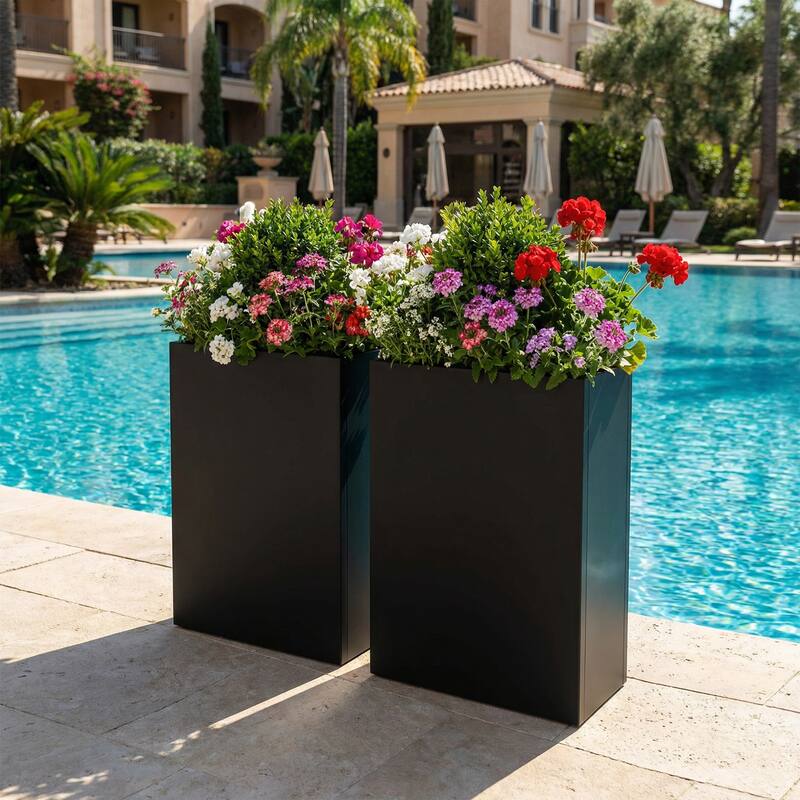 Metal Planters for Outdoor Plants Planter Box - Black-2PCS - 16"x30"