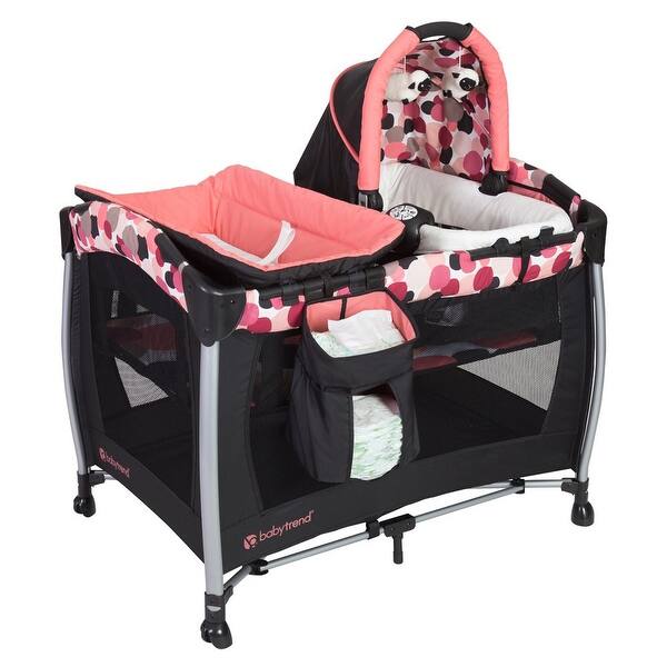 slide 2 of 6, Baby Trend Resort Elite Spacious Portable Infant Play Nursery Center, Dotty Pink - 34