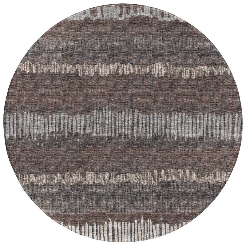Indoor/Outdoor Rylee Sketches Washable Rug New. - Brown - 8' x 8' Round