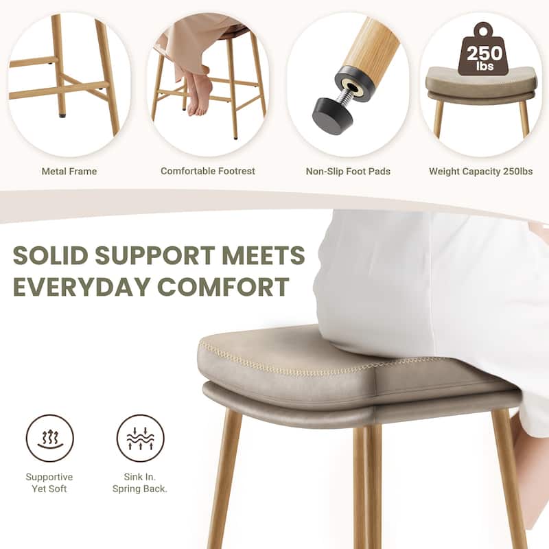 24 Inch Bar Stools with Footrest, Saddle Seat Backless Counter Stools for Kitchen Island