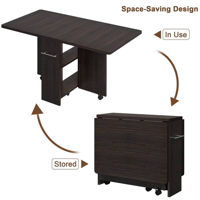 Space Saving Folding Dining Table with 2 Tier Storage
