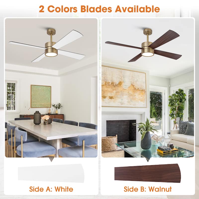 52" Black/ Distressed Brass Dimmable RGB Smart Ceiling Fan with Light and Remote, App Control
