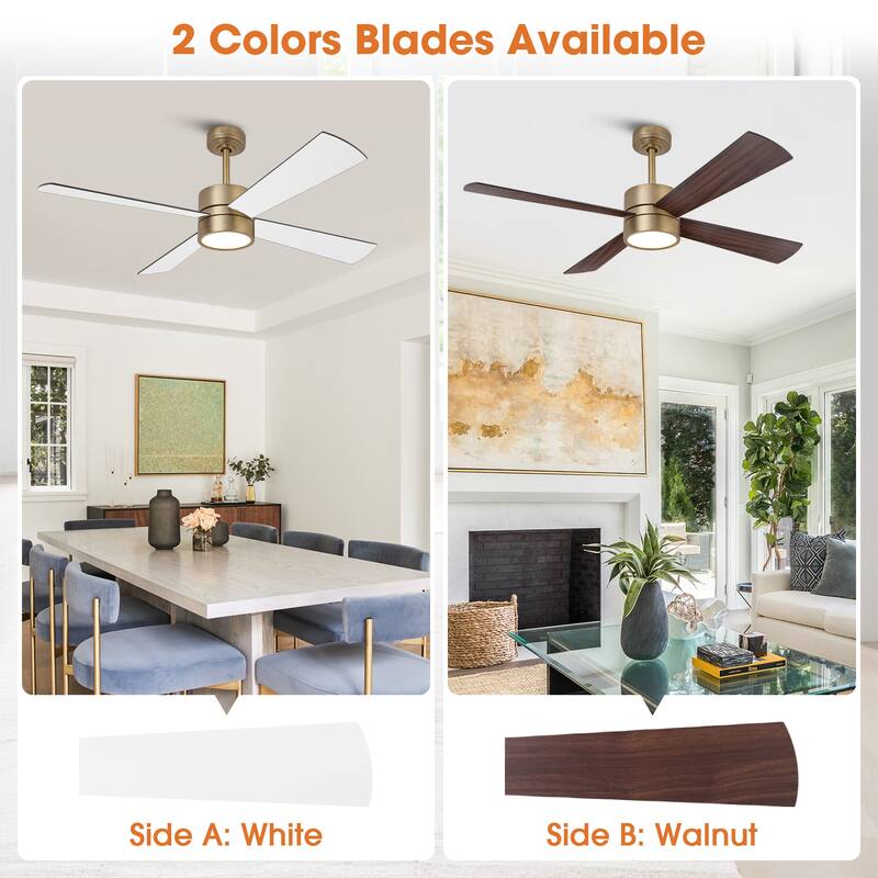 52 in. Natural Brass Plywood Indoor Downrod Mount Ceiling Fan with Integrated LED and Remote Control