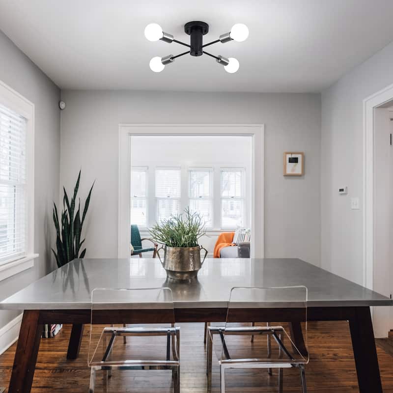 4-Light Modern Semi Flush Mount Chandelier for Bedroom Study Room