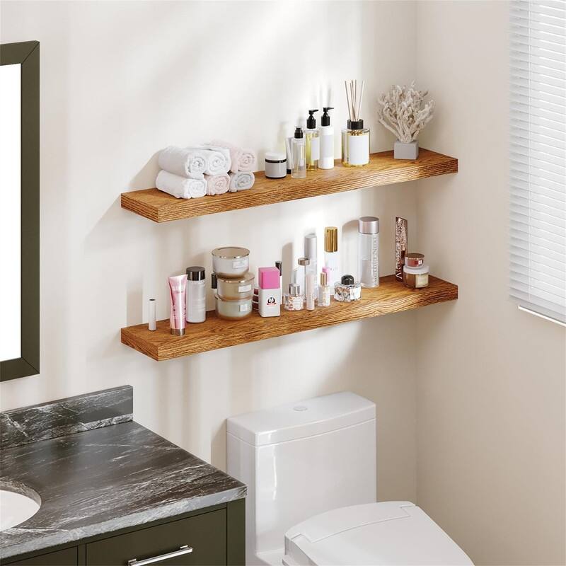 Floating Shelves40 in W x 8in D Wall Mounted Wooden Shelves with Invisible Brackets Set of 2 - 7"D x 40"W x 2"H