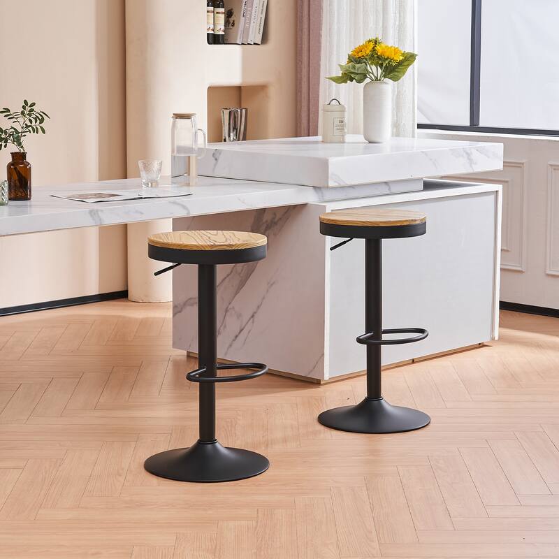 Adjustable Swivel Bar Chairs Backless Round Barstools Set of 2