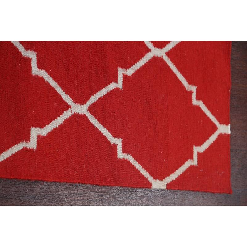 Contemporary Trellis Durrie Kilim Oriental Area Rug Wool Flat-woven - 5'0" x 8'0"