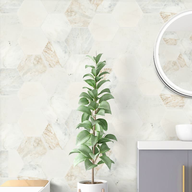 Ackland AKM-S-8X8HTH-CA 8" x 9" Marble Geometric Floor and Wall Tile - - Castella de Blanc