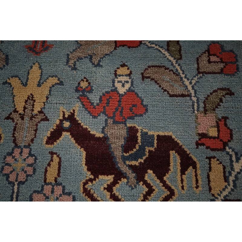Hunting Animals Blue Ziegler Oriental Area Rug Handmade Wool Carpet - 9'0"x 11'11"