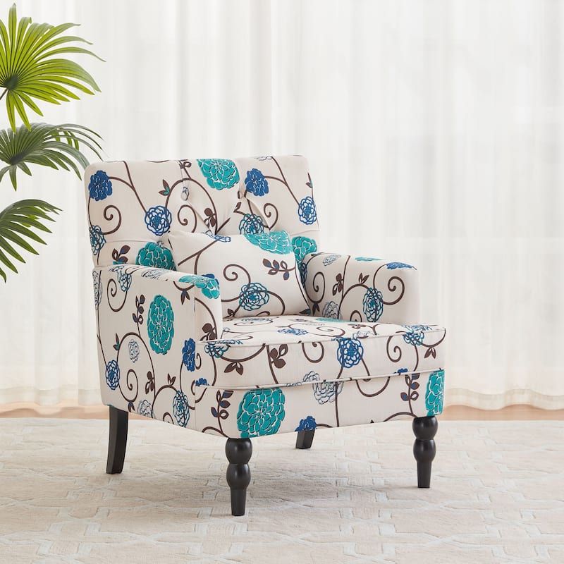 Set of 2 Arm Chair Upholstered Button Tufted Accent Chair with Lumbar Pillow Beige/ Grey/ Light Blue