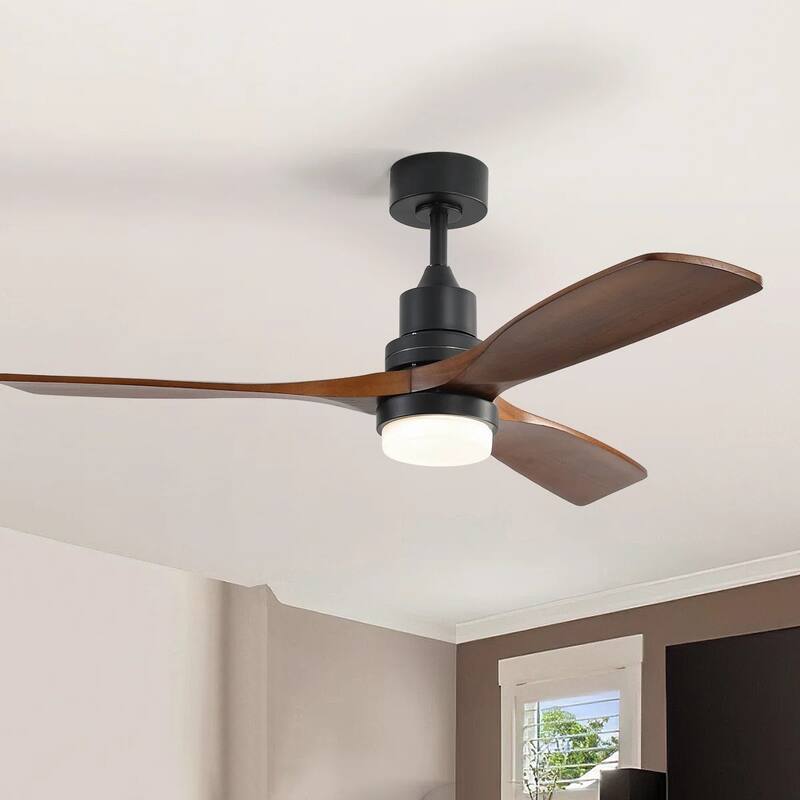 52 Inch Remote Ceiling Fans with Lights Modern Solid Wood Outdoor Ceiling Fan for Bedroom Living Room Indoor Farmhouse - Black with Brown