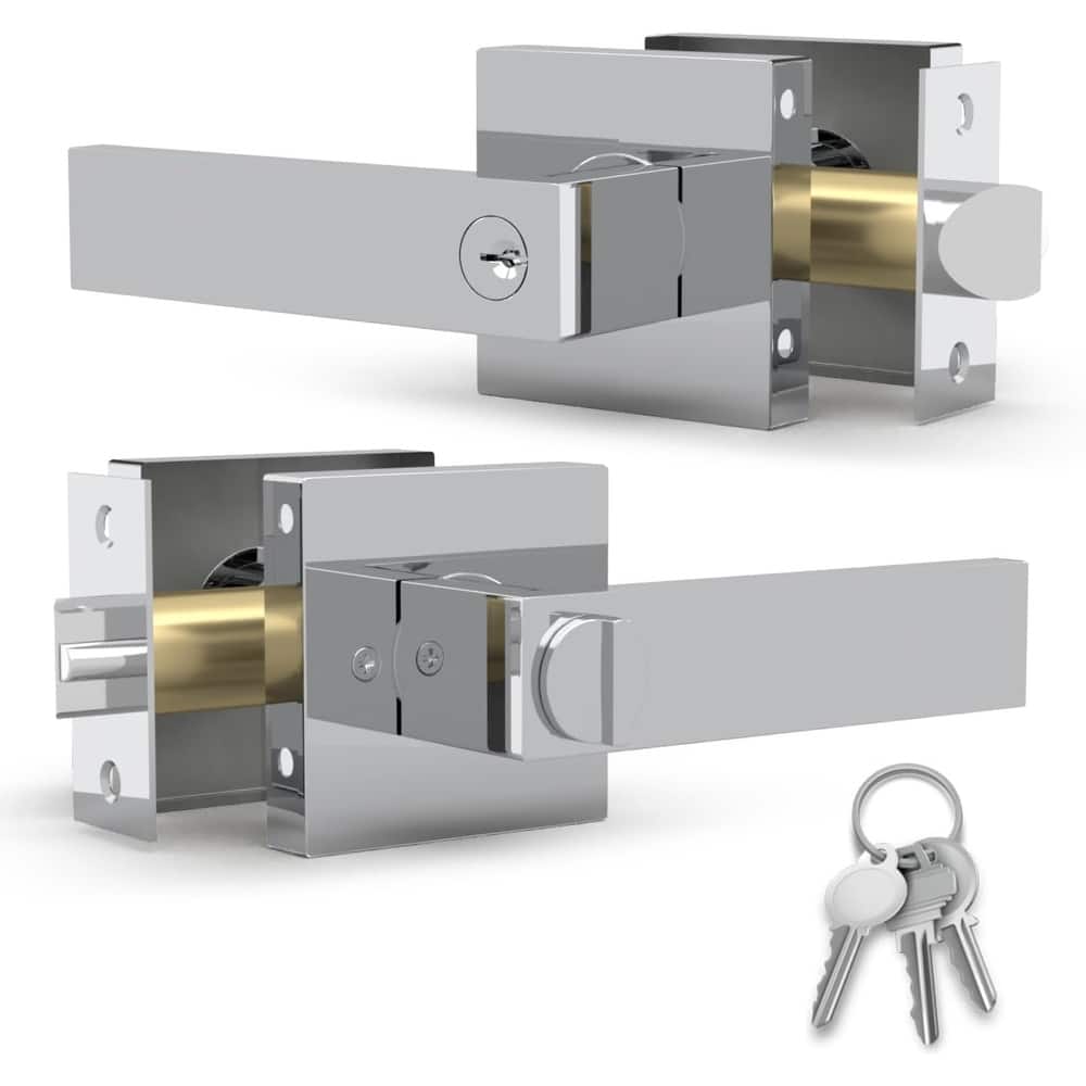 Mega Handles ROBELL Modern Square Entry Door Lever Lock Set | Fits All Standard Spaces | Bedroom Door Lock | Reversible Handle