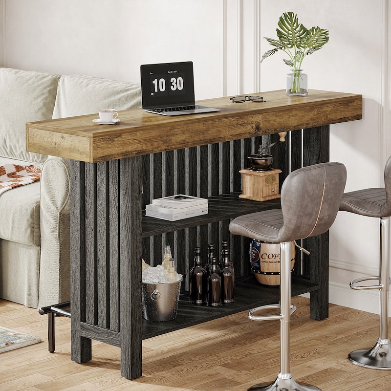 Home Bar Unit, Modern 2-Tier Bar Table with Footrest - 15.75"D x 62.99"W x 41.54"H