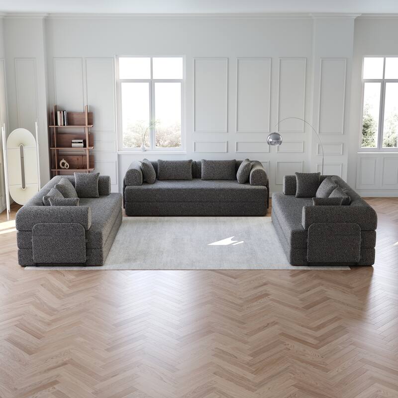 Anmytek 78.7" Chenille Convertible Sleeper Sofa Bed - 3PCS with Cylindrical Pillow & Side Pocket