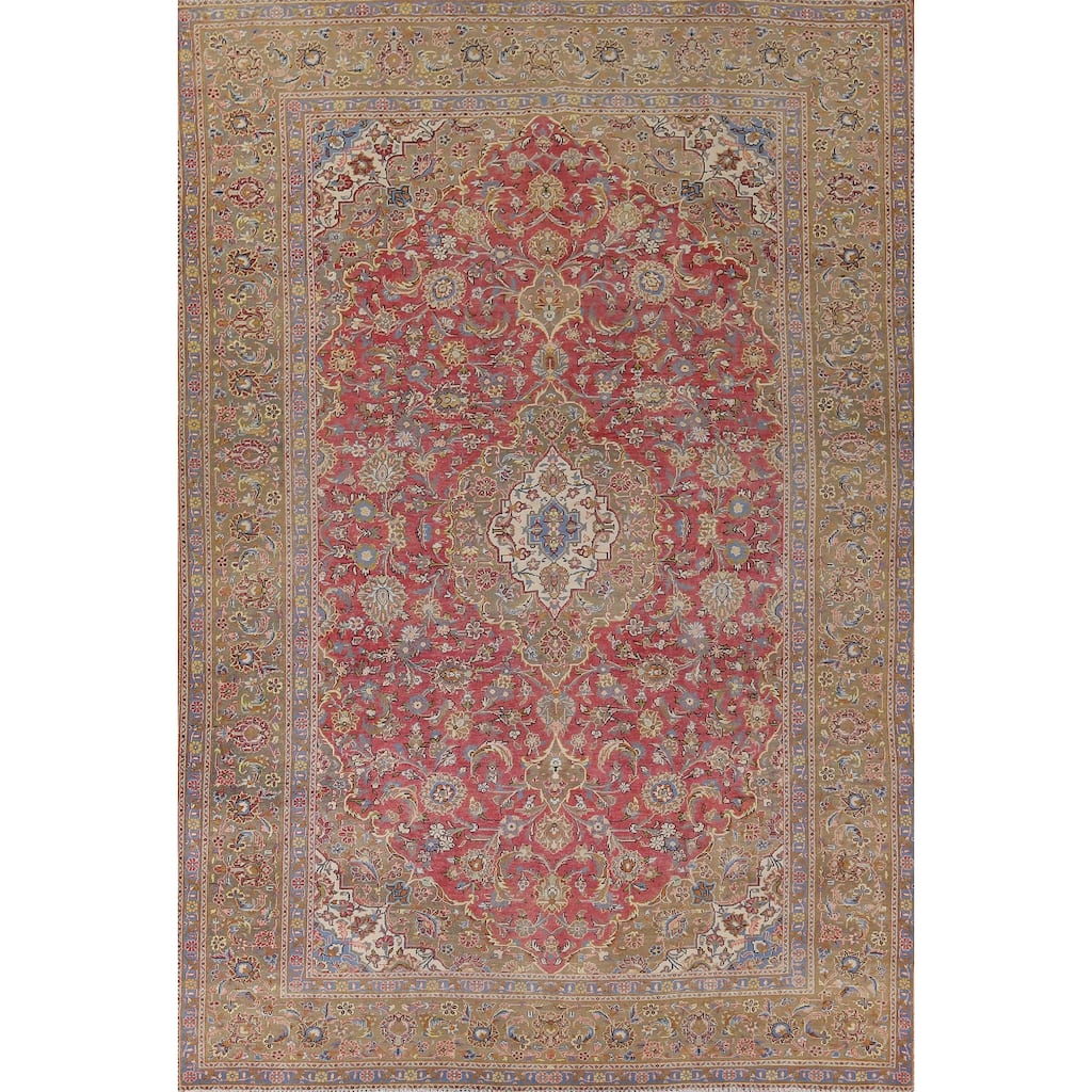 Floral Mashad Persian Vintage Area Rug Handmade Wool Carpet - 9'4" x 13'3"