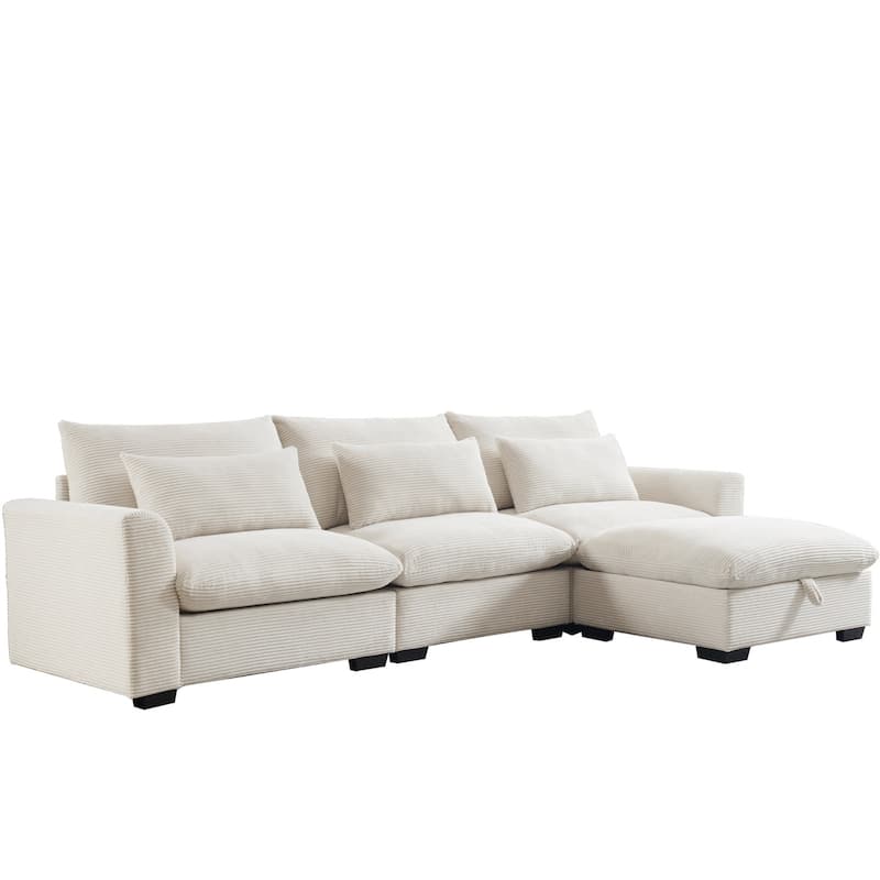 122" Modular Corduroy Sectional Sofa with Storage Ottoman for Living Room