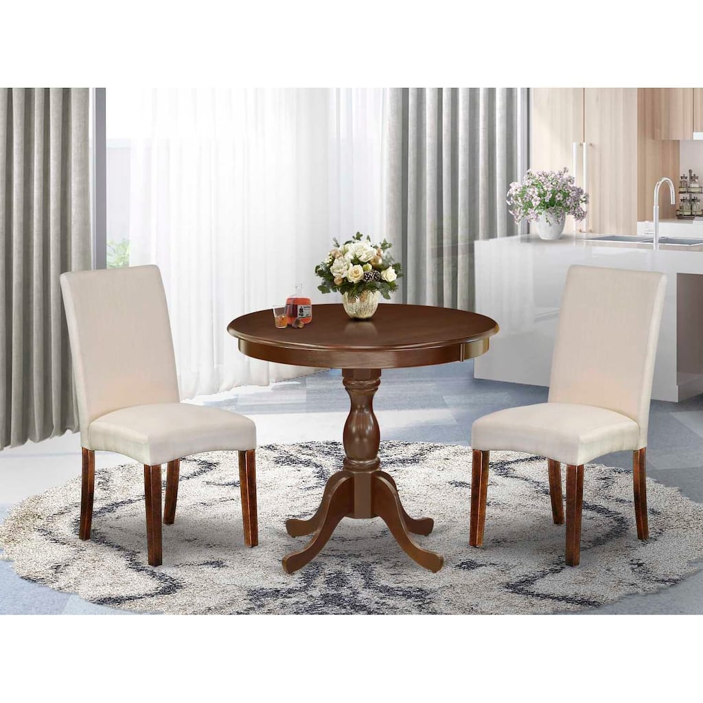 3-Piece Mahogany Finish Solid Wood Top Dining Room Set with High Back (Seats-4)