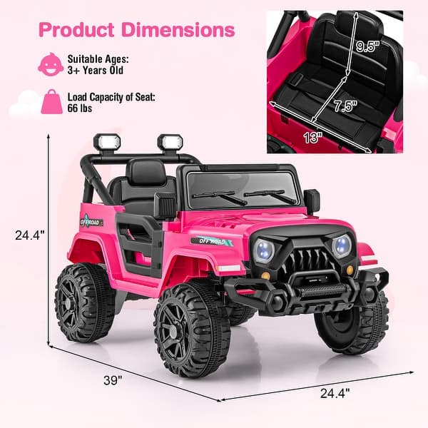 dimension image slide 0 of 4, Gymax 12V Kids Ride on Truck Car w/Remote Control Threaded Wheels 3