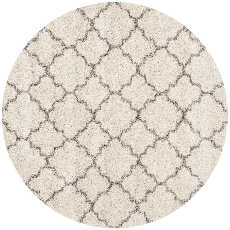 SAFAVIEH Hudson Shag Jeryl Glam Trellis 2-inch Area Rug - 9' Round - Ivory/Grey
