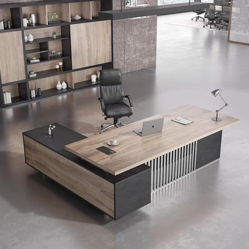 WESOME Large L-Shaped Executive Desk with Drawers Cabinet Cable Management