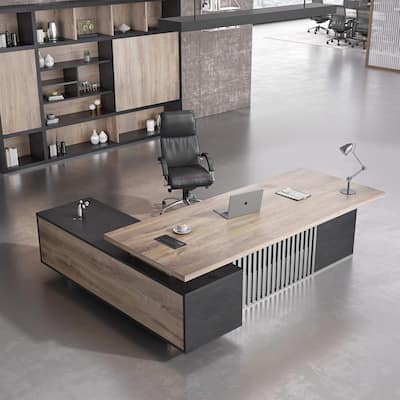 WESOME Large L-Shaped Executive Desk with Drawers Cabinet Cable Management