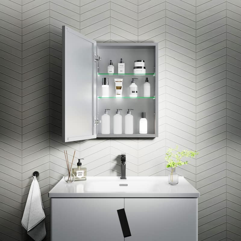 Modland Single Door Bathroom Medicine Cabinet with Mirror Adjustable Shelves,Recessed or Surface Mount