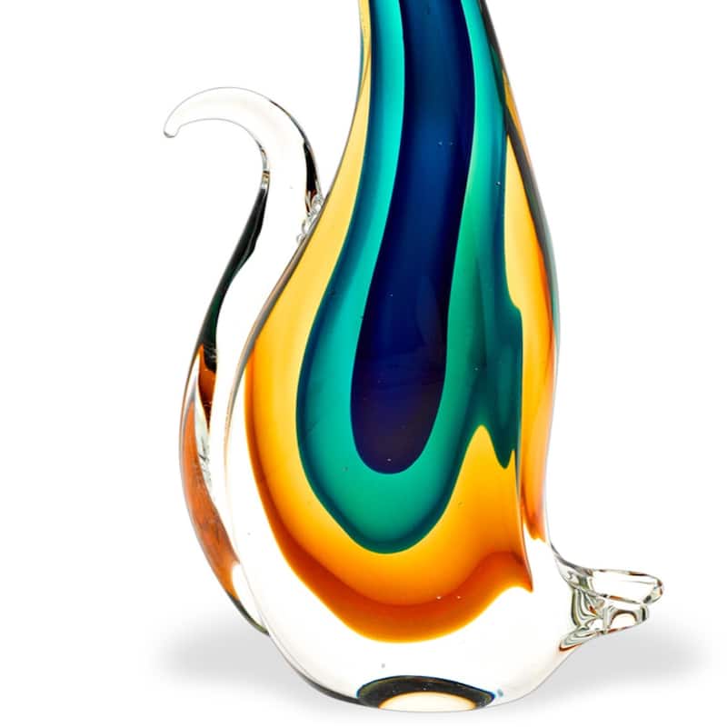 HomeRoots 12" Clear Yellow Green Black Murano Glass Cat Figurine Tabletop Sculpture - 3' X '12' X '6