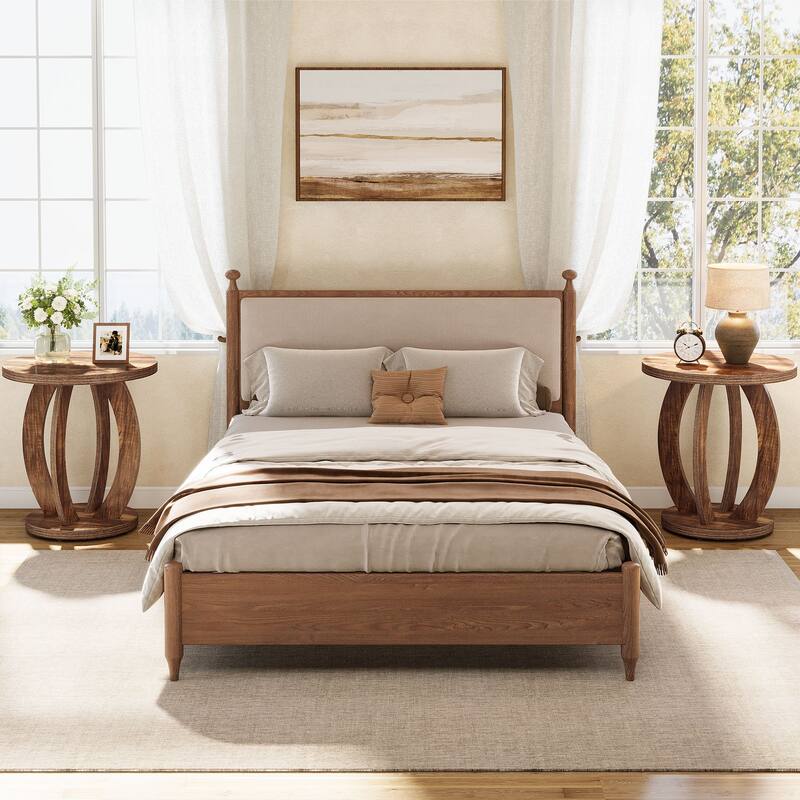 Round Nightstand with Storage Large Bedside Table for Bedroom