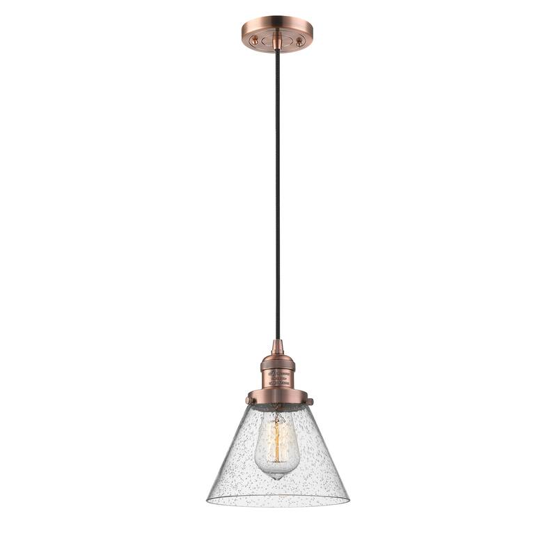 Innovations Lighting Franklin Restoration Cone - 1 Light 8" Cord Hung Mini Pendant - Antique Copper/Seedy