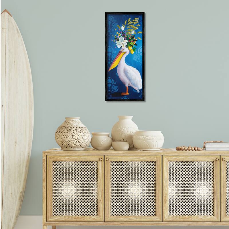Stupell Floral Pelican over Damask Framed Giclee Art Design By Heather Gauthier