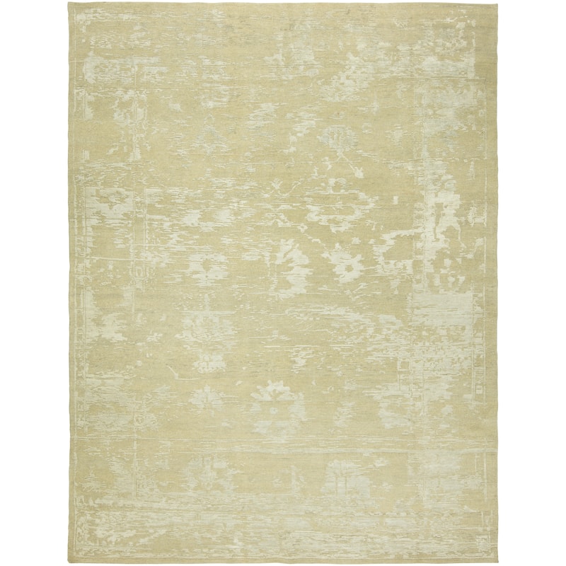 Transitional Beige Hand-Knotted Wool & Viscose Area Rug - 3' x 5' - Beige