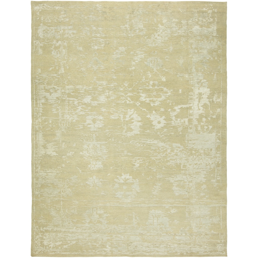Transitional Beige Hand-Knotted Wool & Viscose Area Rug