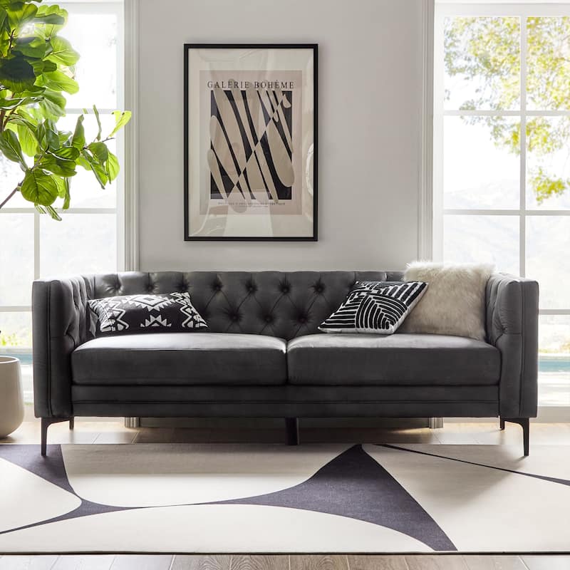 Calymne 84" Classic Square Arms Sofa with Button-Tufted Back by HULALA HOME - GREY