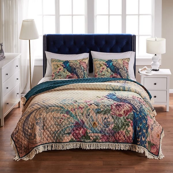 slide 1 of 5, Barefoot Bungalow Eden Peacock Oversized Quilt and Pillow Sham Set