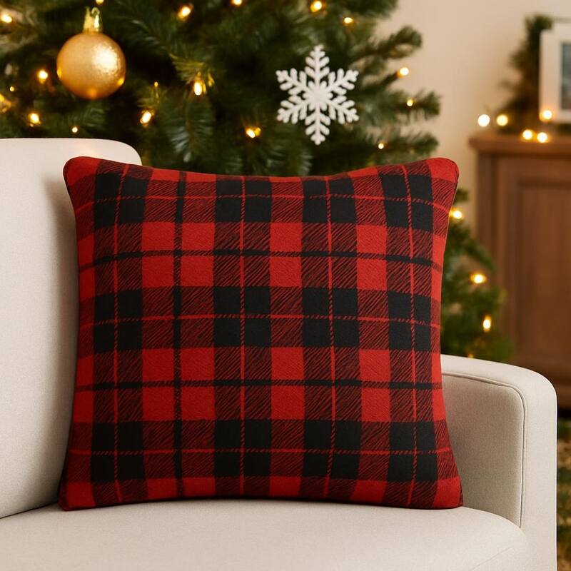 Red Black Plaid 18" x 18" Woven Throw Pillow