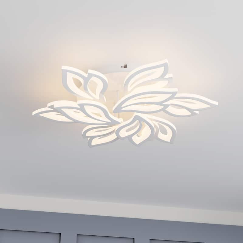 Modern White Multi-Leave Shape Semi Flush Mount LED Ceiling Light for Kitchen Bedroom Hallway - White
