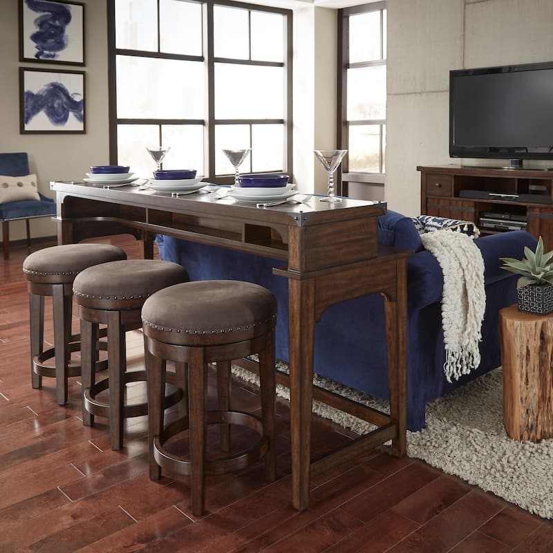 Aspen Skies Russet Brown 4 Piece Console Set (1-Console 3-Stools) - Wood