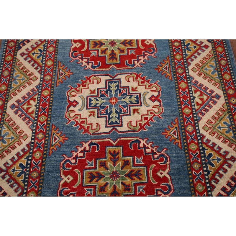 Blue Kazak Foyer Rug Hand-Knotted Traditional Wool Carpet - 3'5" x 4'9"