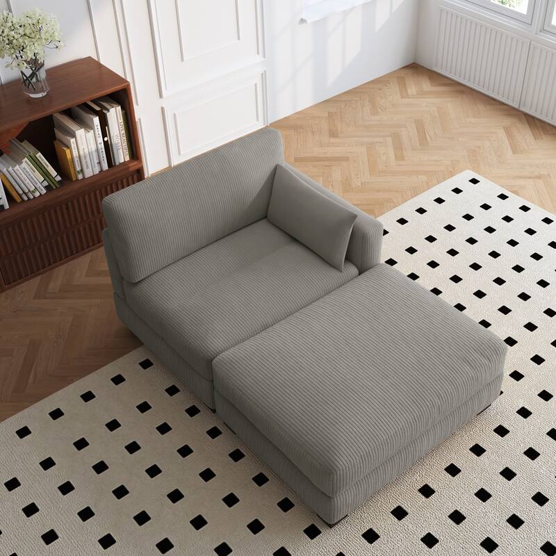 Modern Chaise Lounge Modular Sectional Sofa - Light Grey - Right Facing