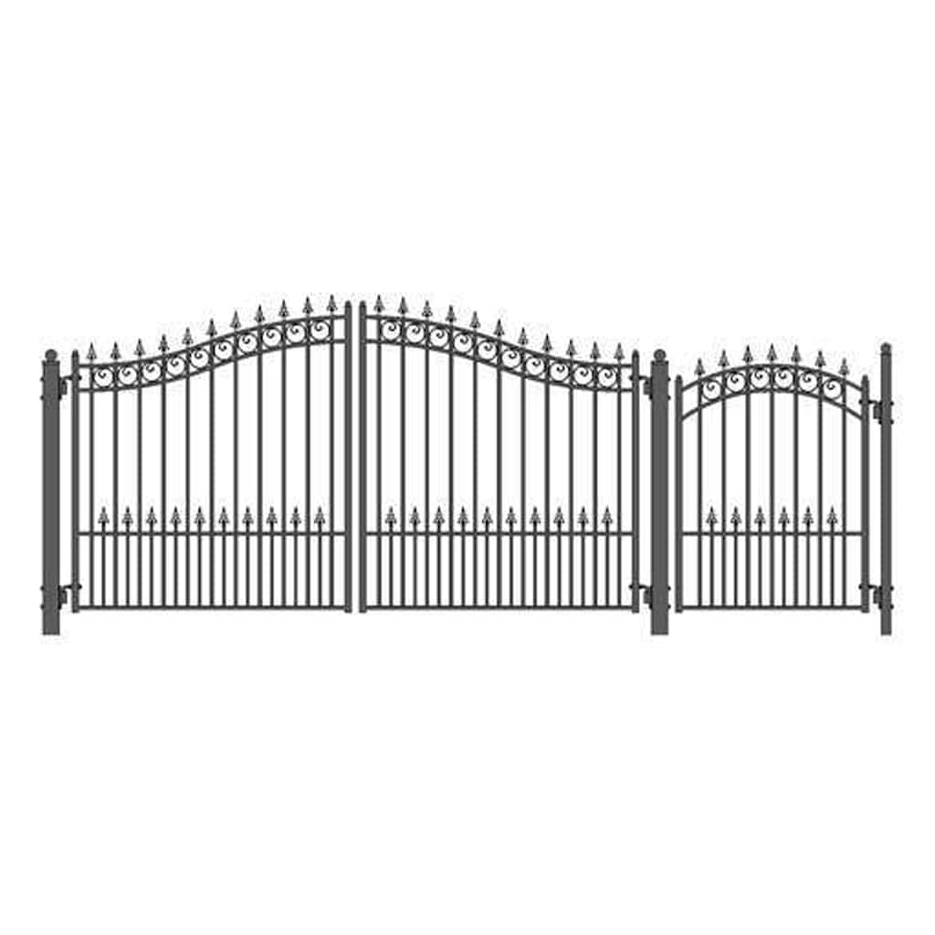 ALEKO Steel Dual Prague Style Driveway Gate 14 ft with Pedestrian Gate - 14 ft x 6 ft / 5 ft x 4 ft