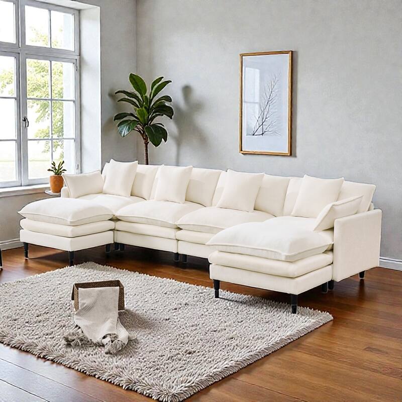 140.9" U-Shaped Modular Sectional Sofa with 2 Ottomans, Chenille Upholstery, Deep Seat Couch for Living Room